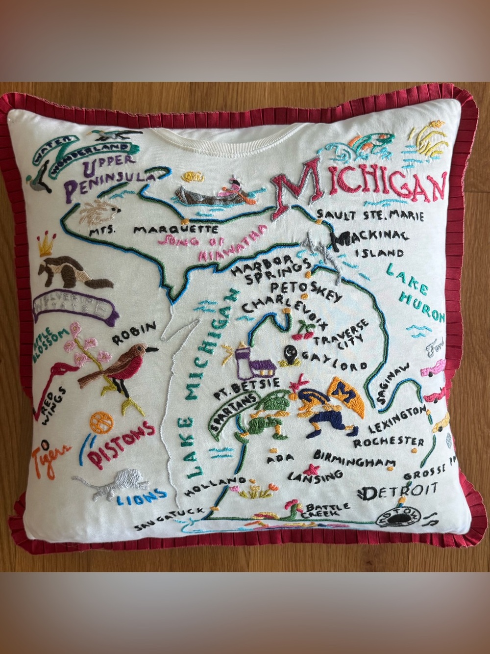 Handcrafted Michigan Embroidered Pillow Catstudio Swan Magic 18x18